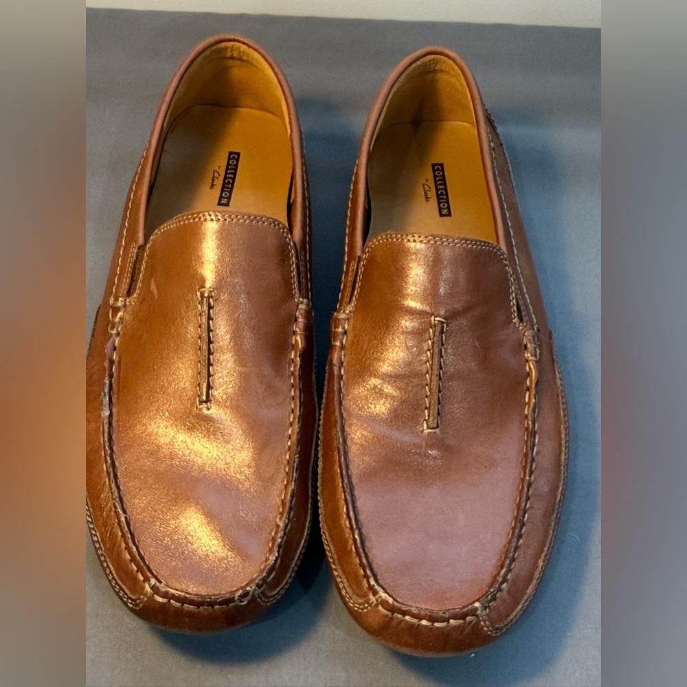 Clarks Ashmont Race Men's Tan Leather Driving Moccasin Loafer Shoes Size 12M